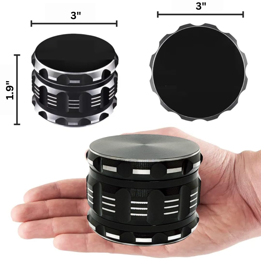 3 Inch herb grinder / 3 layer spice grinder - portable size allows for you to easily grind your herbs at home or on the go. Black Grinder is Aluminum Alloy (Black, 3 Inches) (NO Screen Catcher)