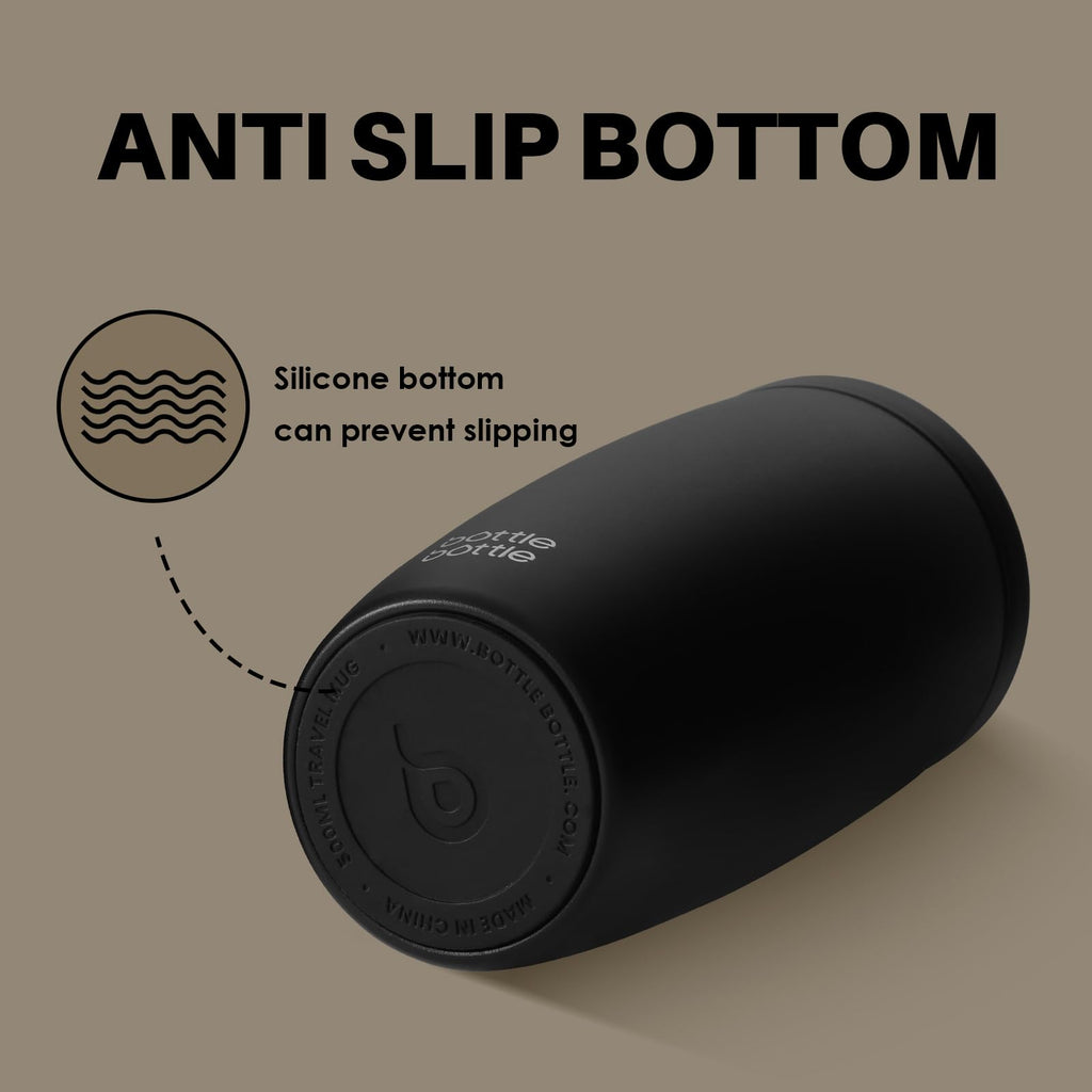 Bottle Bottle Insulated Travel Mug 500ml Stainless Steel Office Coffee Cup with Push Button Lid Keeps Cold and Hot for 8 Hours (Black)