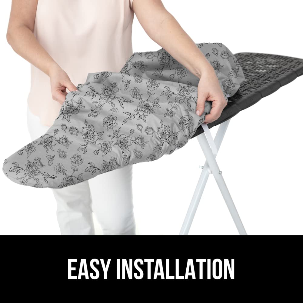 GORILLA GRIP Reflective Silicone Ironing Board Cover, Resist Scorching and Staining, 15x54, Hook and Loop Fastener Straps, Pads Fit Large and Standard Boards, Elastic Edge, Thick Padding, Gray Floral