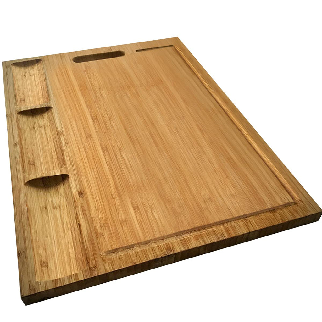 NIUXX Bamboo Cutting Board for Kitchen, Reversible Chopping Board with 3 Built-in Compartments and Juice Grooves, Large Chopping Tray 43 x 32 x 2 cm, Meats Vegetable Bread Fruits Board