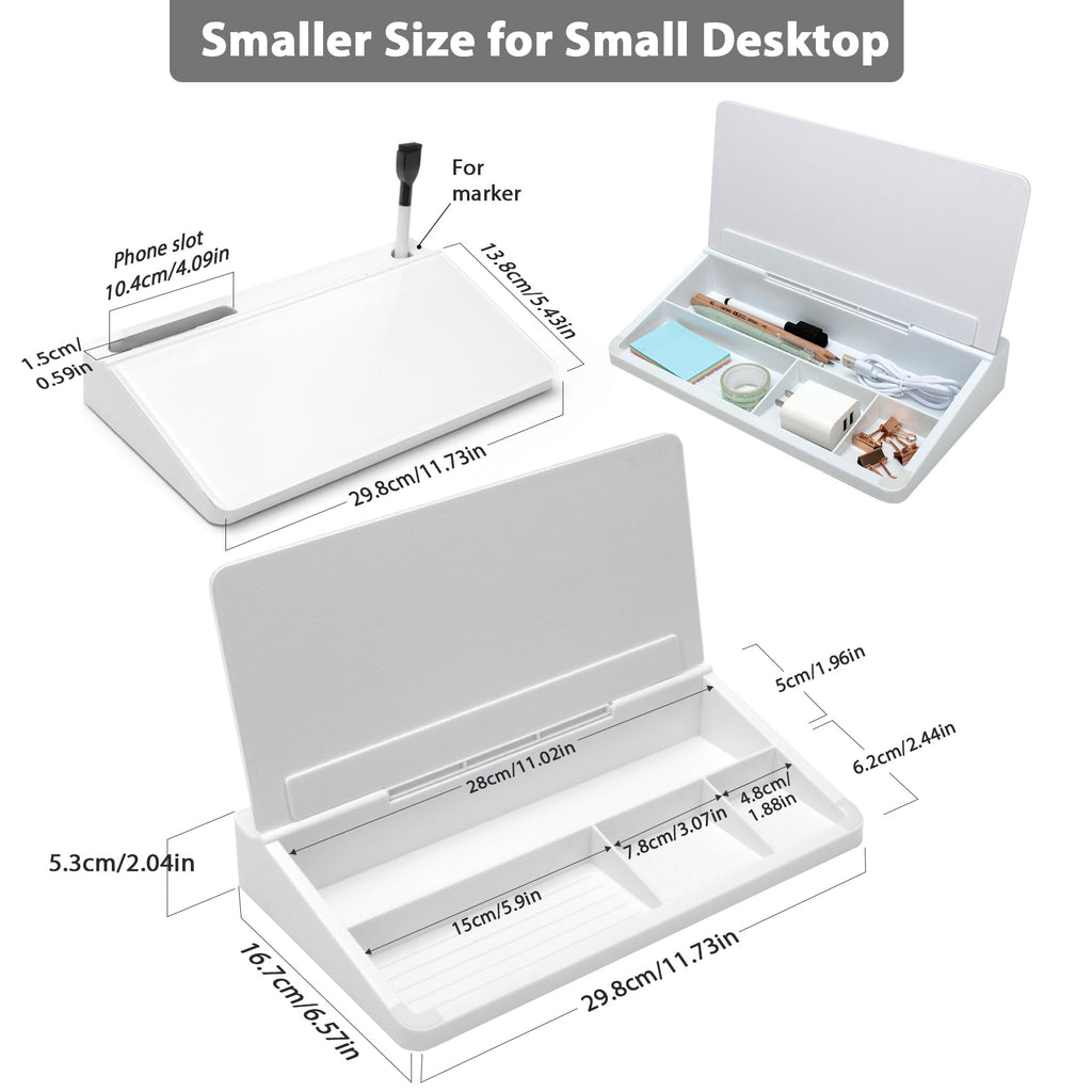 Varhomax Small Glass Desk Whiteboard, Dry Erase Desktop White Board with Storage Caddy to-do List Desk Buddy Memo Notepad for Office, School and Home Office Accessories Supplies