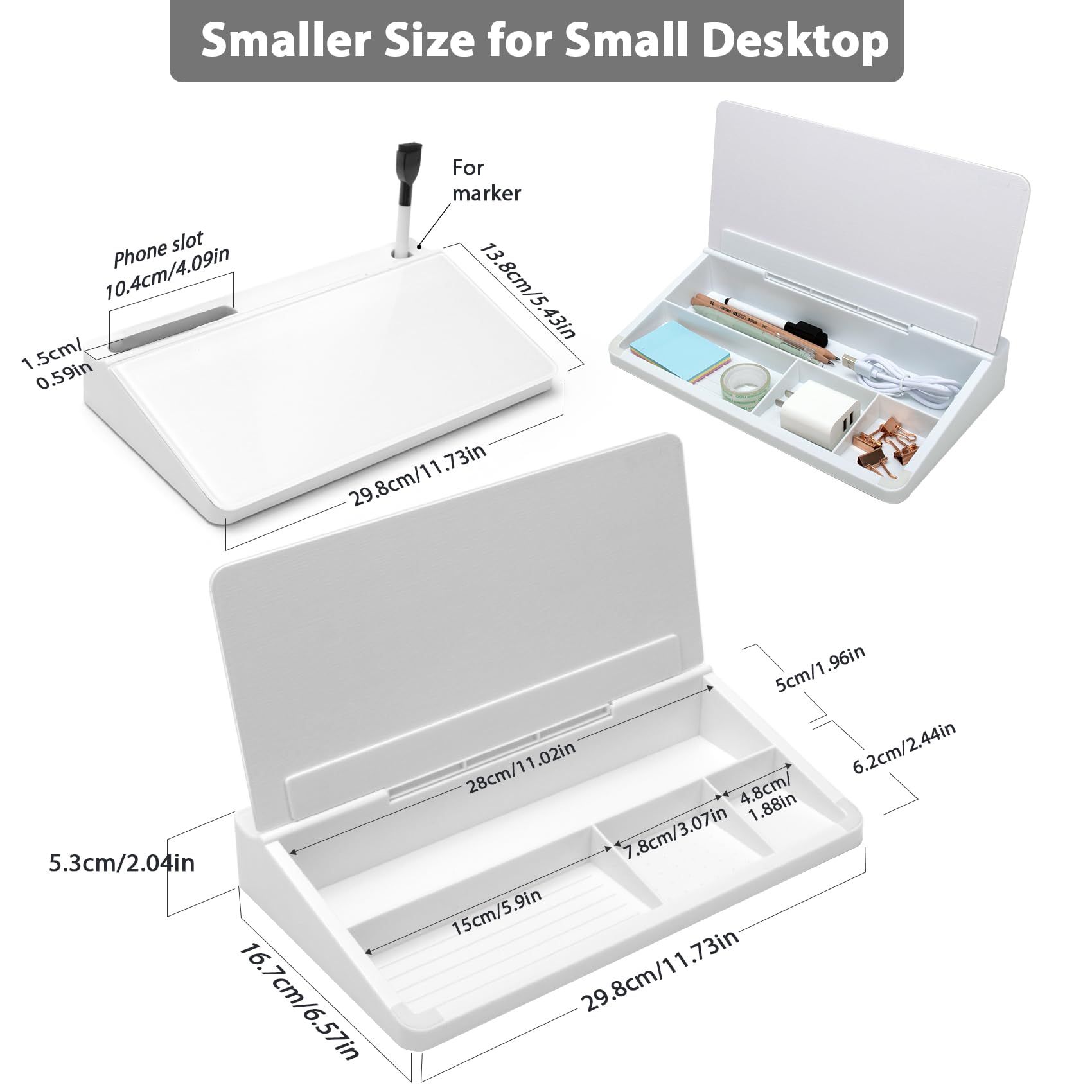 Varhomax Small Glass Desk Whiteboard, Dry Erase Desktop White Board with Storage Caddy to-do List Desk Buddy Memo Notepad for Office, School and Home Office Accessories Supplies