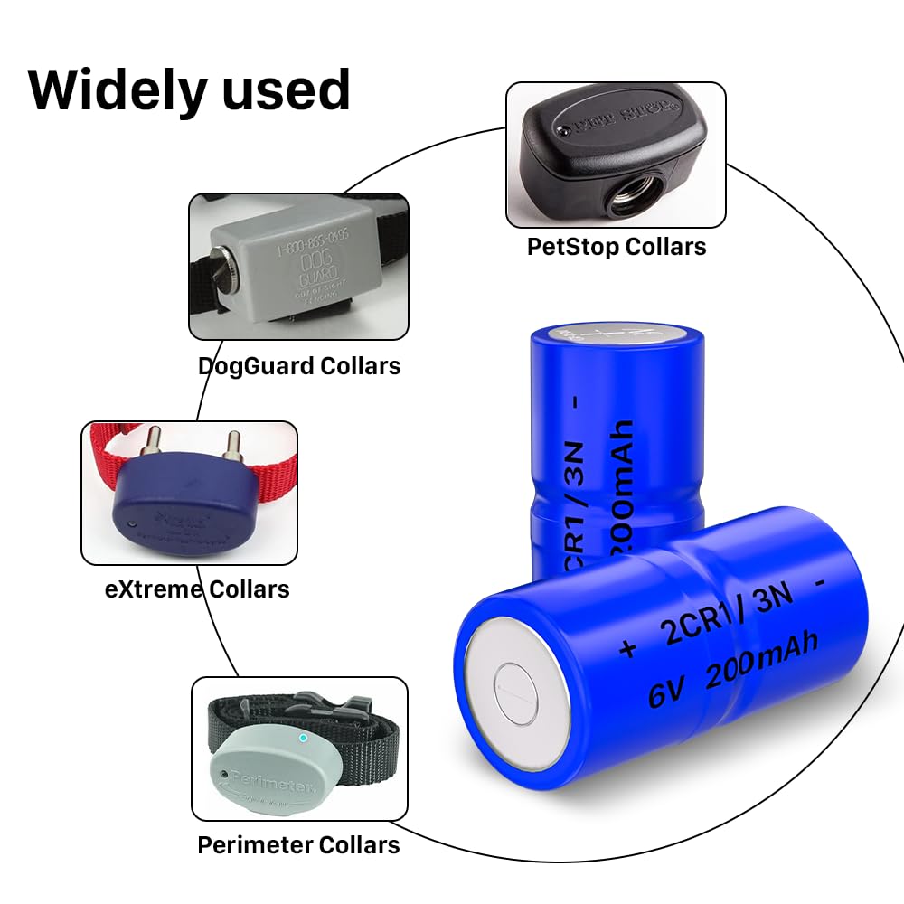 2CR1/3N 6 Volt Battery, 200mAh High Capacity Lithium ion Batteries Compatible with Pet Stop, Dog Guard, Perimeter and Extreme Dog Collars, Non-Rechargeable (4-Pack)
