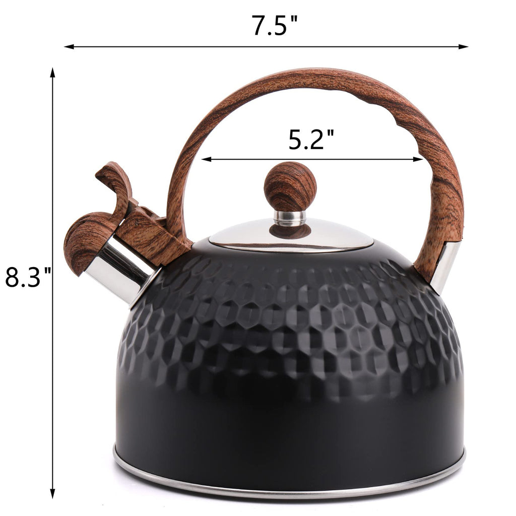 Lawei 2.5 Quart Whistling Tea Kettle with Wood Grain Anti Heat Handle, Stainless Steel Tea Kettles Food Grade Teapot for Stove Top Gas Electric Applicable