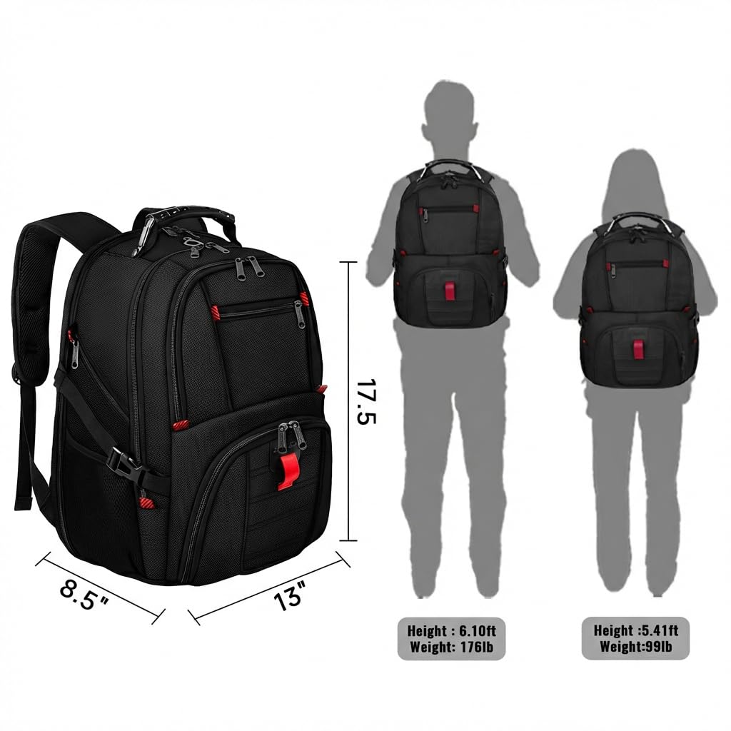 YOREPEK Travel Backpack, Extra Large 50L Laptop Backpacks for Men, Water Resistant College Backpacks Airline Approved Business Work Bag Fits 17 Inch Computer, Black