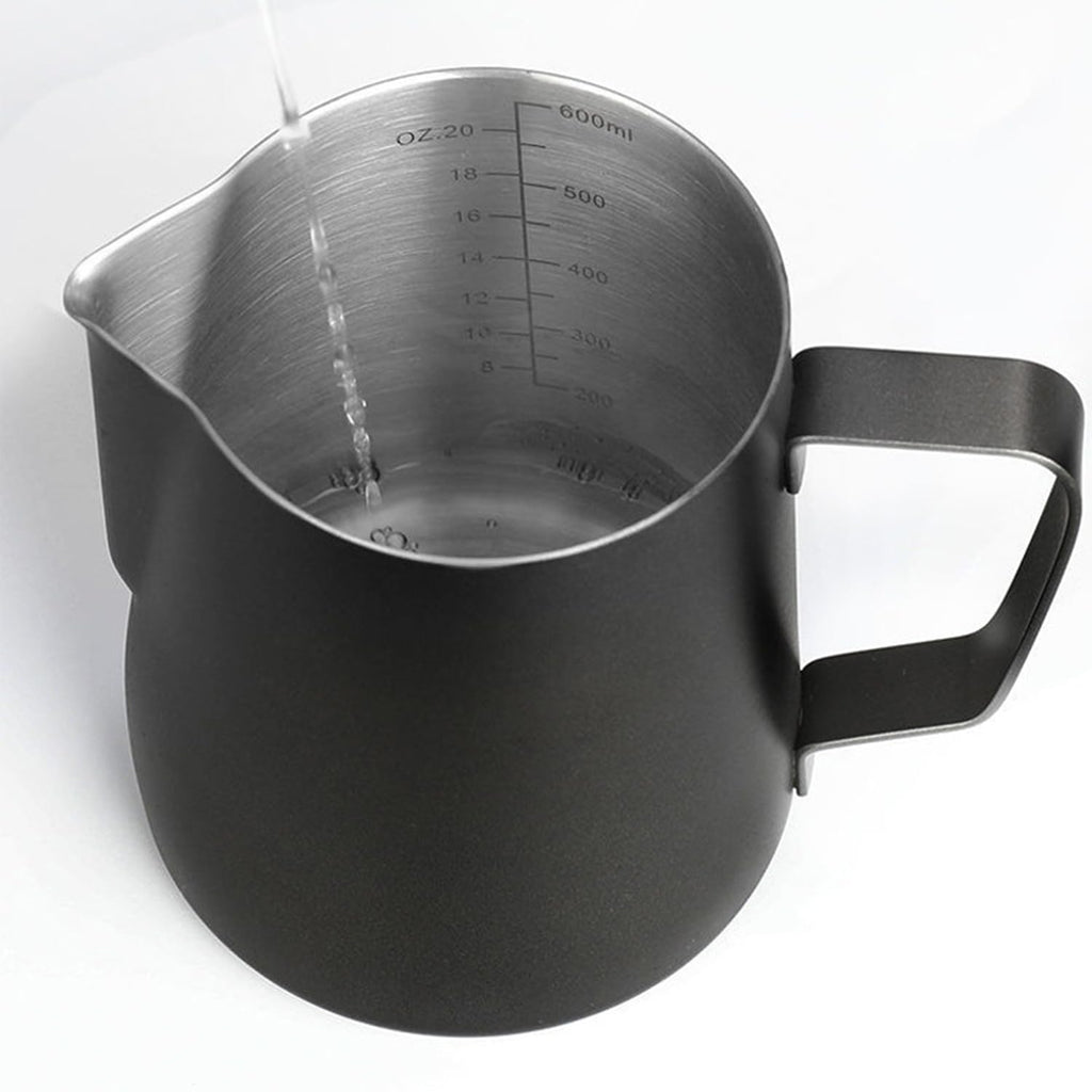 Milk Frothing Pitcher 20oz/600ml, Stainless Steel Espresso Steaming Pitcher Milk Jug, Perfect for Cream, Coffee, Water, Juices, Smoothies Black