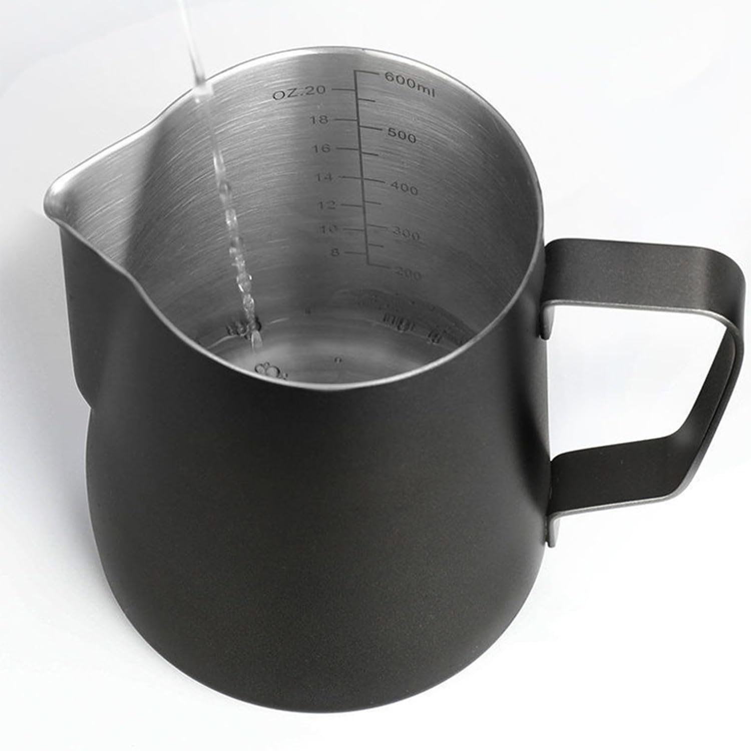 Milk Frothing Pitcher 20oz/600ml, Stainless Steel Espresso Steaming Pitcher Milk Jug, Perfect for Cream, Coffee, Water, Juices, Smoothies Black