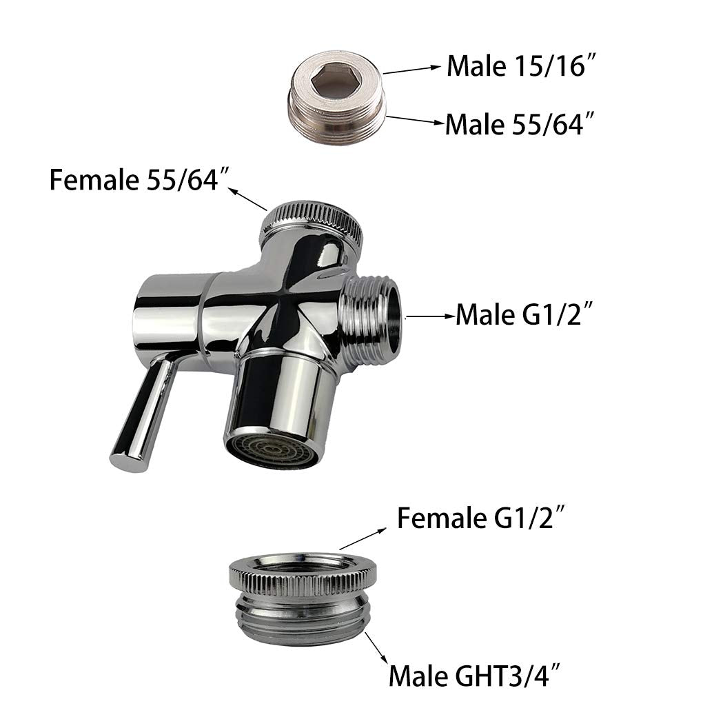All Brass Faucet Diverter Valve with Aerator, Sink to Garden Hose Diverter Adapter, for Bathroom/Kitchen Sink Faucet Connection Portable Washing Machine/Dishwasher (G1/2 * 3/4", Chrome)