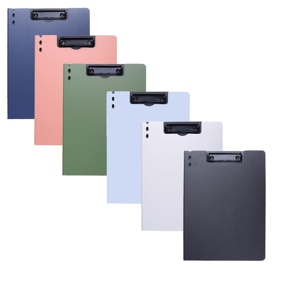 6 PCS Clipboard Folder, Plastic Clipboard Folder with Pocket A4 Durable Foldable Clip Board for Nurses Trainers Punchless Clamp Binder Clip Board with Cover for Classroom Office Field Work (Vertical)