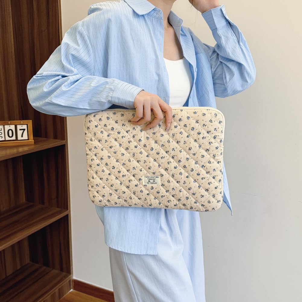 HICARRY Cute Laptop Sleeve 13 Inch Quilted Laptop Case Flower Print Laptop Protective Case Puffy Protective Cover for MacBook