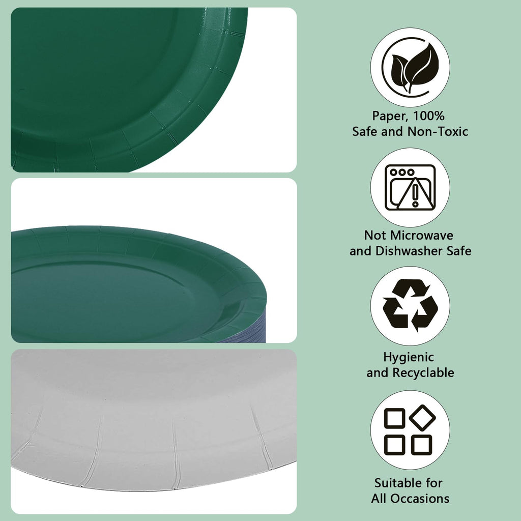 PYAILI Party Paper Plates, 50-Pack Disposable Dark Green Plates, Foil Polka Dots, 23 Centimetres-9 Inch