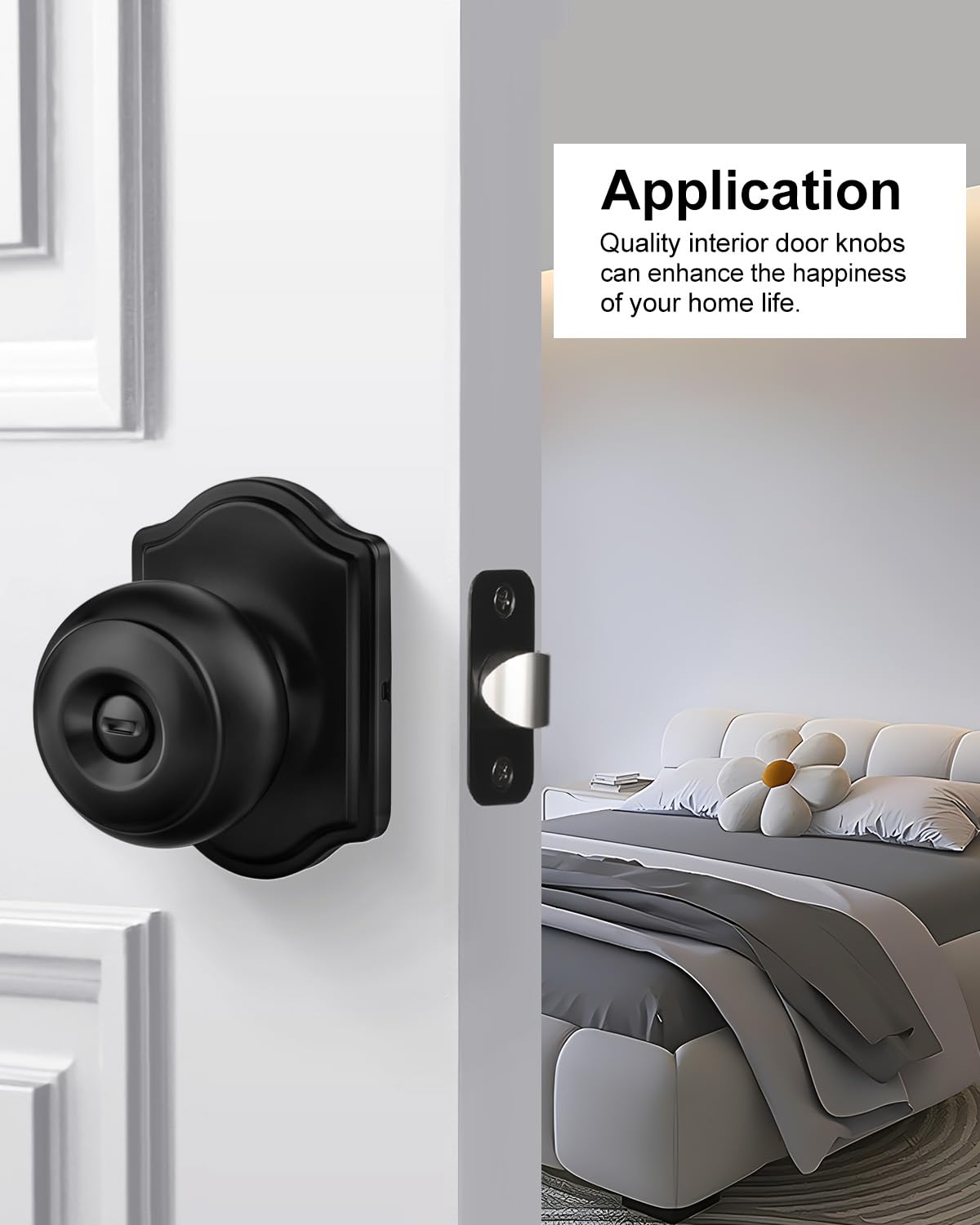 goldenwarm 1 Pack Black Door Knobs Privacy DoorKnob, Bedroom Doors Lock, Door Knob with Lock Reversible Handle with Lock for Left or Right Keyless Bathroom,Modern Home Décor