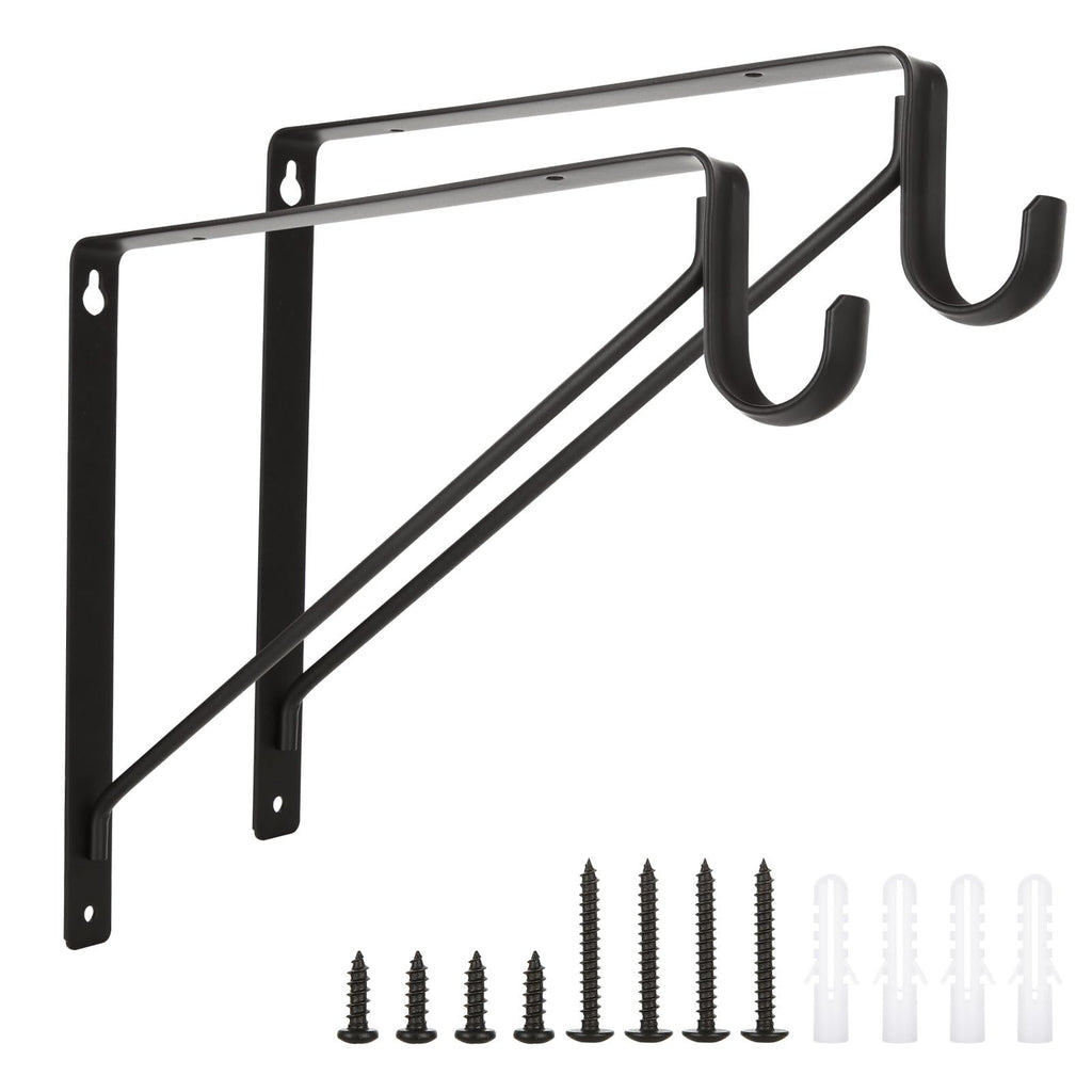 APACALI 2 Pack Heavy Duty Closet Rod Brackets, Black Steel, 10.8 x 10.8 x 1 Inch, Wall Mounted, Holds Up to 300 lbs per Pair, Fits 1.3-1.5Inch Rods