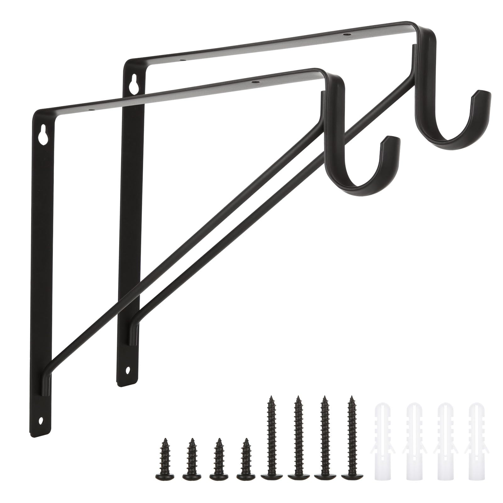 APACALI 2 Pack Heavy Duty Closet Rod Brackets, Black Steel, 10.8 x 10.8 x 1 Inch, Wall Mounted, Holds Up to 300 lbs per Pair, Fits 1.3-1.5Inch Rods