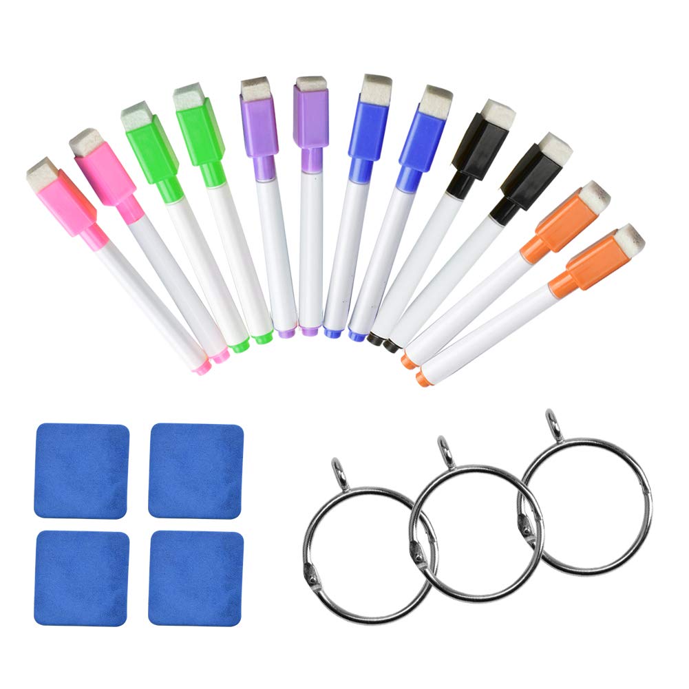 Dry Erase Pockets Sheet Protectors 30 Pack Reusable Oversized 10" x 13" Clear Durable Plastic Sleeves with 12 Pens, 4 Erasers and 2 Rings for Classroom Organization, Teacher and School Supplies