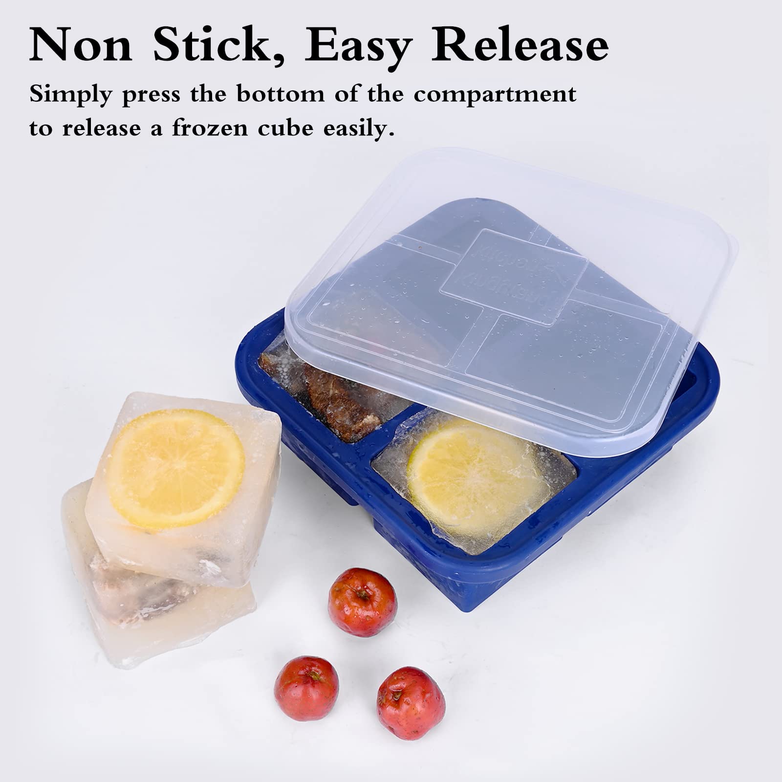Kinggrand Kitchen 1-Cup Silicone Freezer Tray with Lid - 2 Pack - Make 8 Perfect 1-Cup Portions - Easy Release Molds for Food Storage & Freeze Soup, Broth, Stew or Sauce