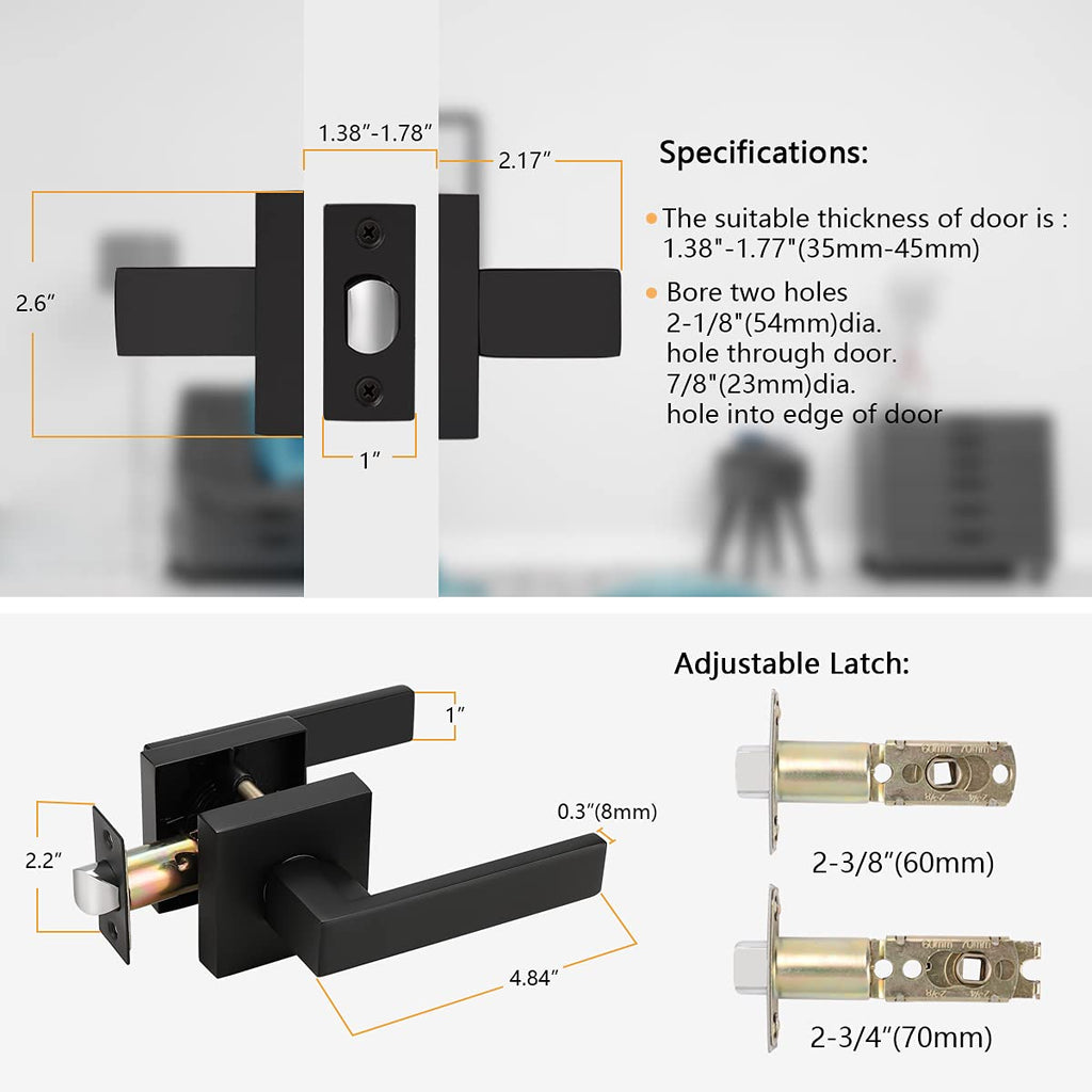 Probrico Interior Black Door Handles, Heavy Duty Passage Lever Door Handle for Closet Hallway Indoor Handles
