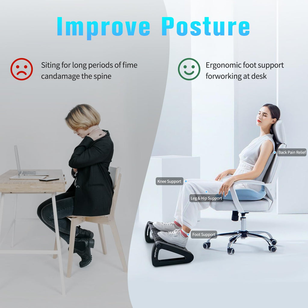 Foot Rest for Under Desk at Work, Foot Stools for Under Office Desk Ergonomic Adjustable Gaming Desk Footrest with 6 Heights, Manual Foot Massage Rollers, Home & Office Use