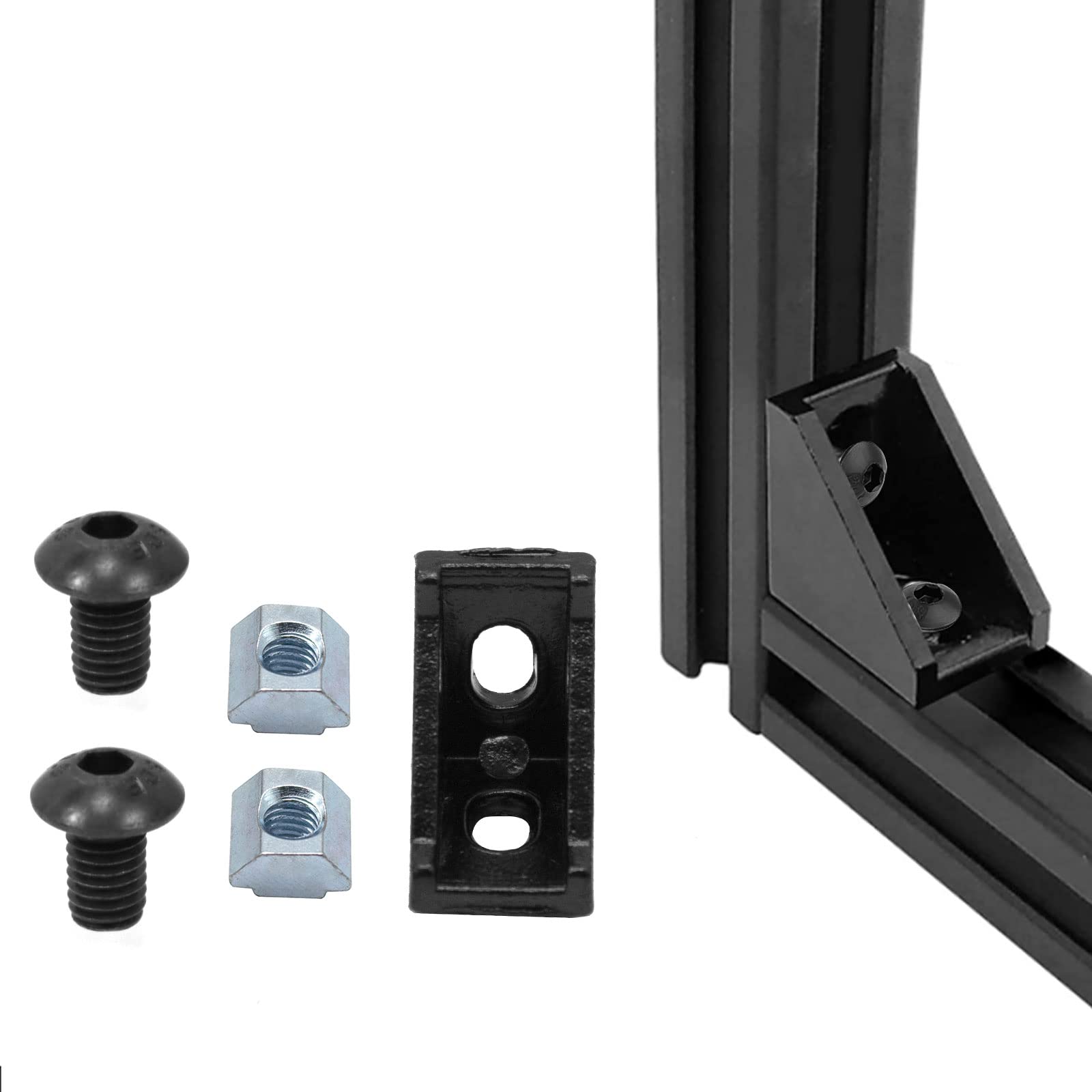 SeekLiny 26Pcs 2028 Corner Brackets Set with 52Pcs M5 T Slot Nuts, 52Pcs M5x8mm Hex Socket Cap Screw and 2Pcs M3 Wrench for 2020 Series Aluminum Extrusion Profile Black