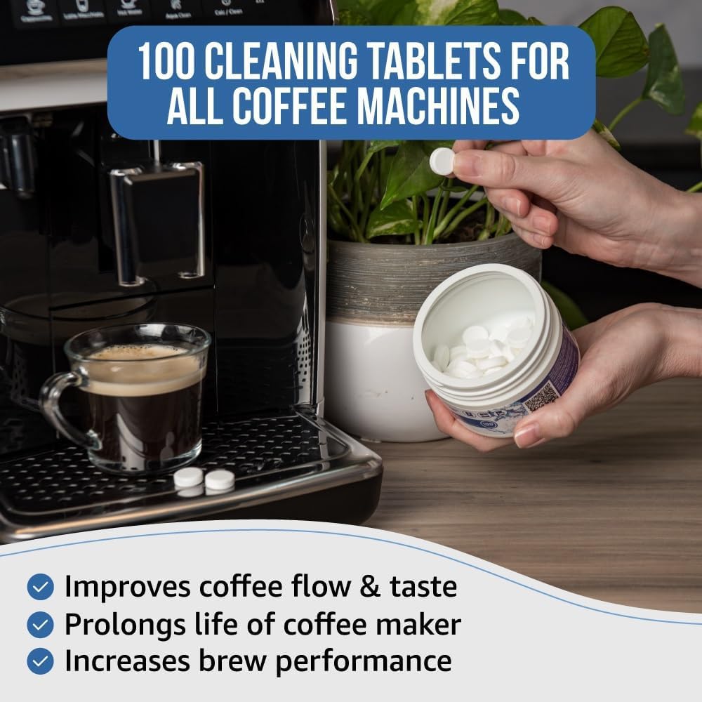 Espresso Cleaning Tablets. 100 x 0.05 oz Coffee Cleaner Tablets. Used Every 100 Cups. Automatic, Superautomatic & Bean to Cup. Use with Descaling