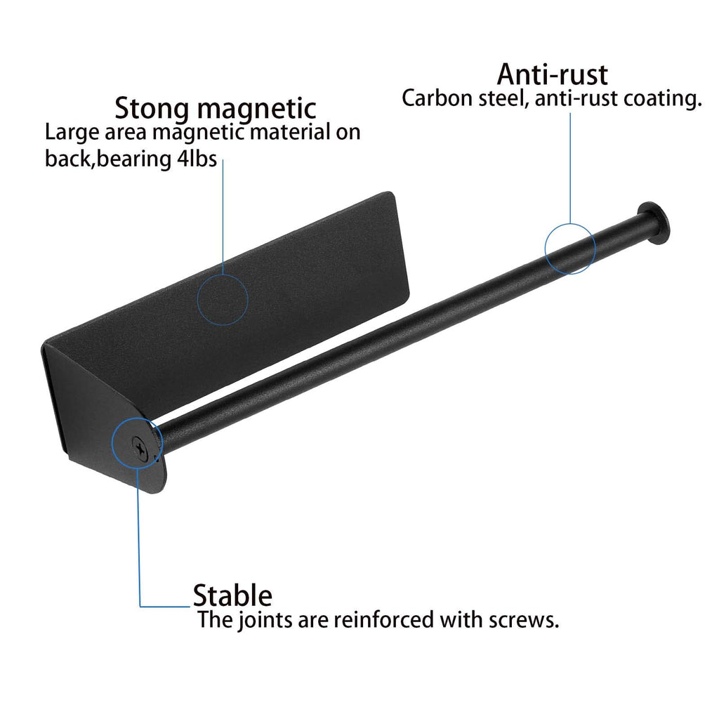 Paper Towel Holders Magnetic Steel Black Towel Roll Holders with Strong Magnetic Backing - Fit for Large Paper Towels-for Kitchen,Refrigerator,Grill,Garage,Shop