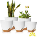 Plant Pots 7/6.5/6/5.5/5 Inch Self Watering Flower Pots Indoor Outdoor 5 Pack Plastic Planters with Drainage Holes Saucers Nursery Planting Pot for Indoor Outdoor Plants, White