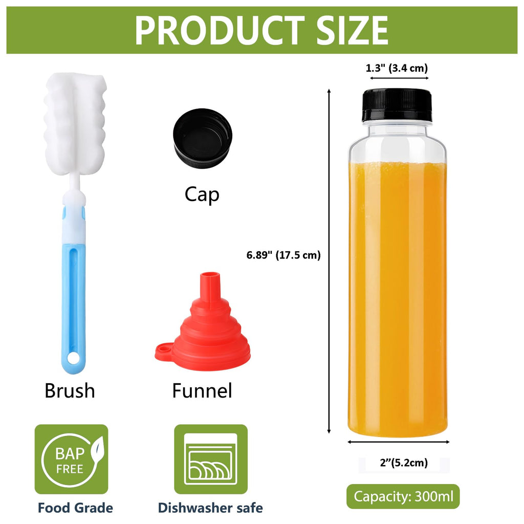 zmybcpack 12 Pack 10oz PP Heat-Resistant Plastic Juice Bottles With Caps(Dishwasher Safe) -Plastic Smoothie Bottles-Reusable Bulk Beverage Containers with Lids For Juice, Beverage