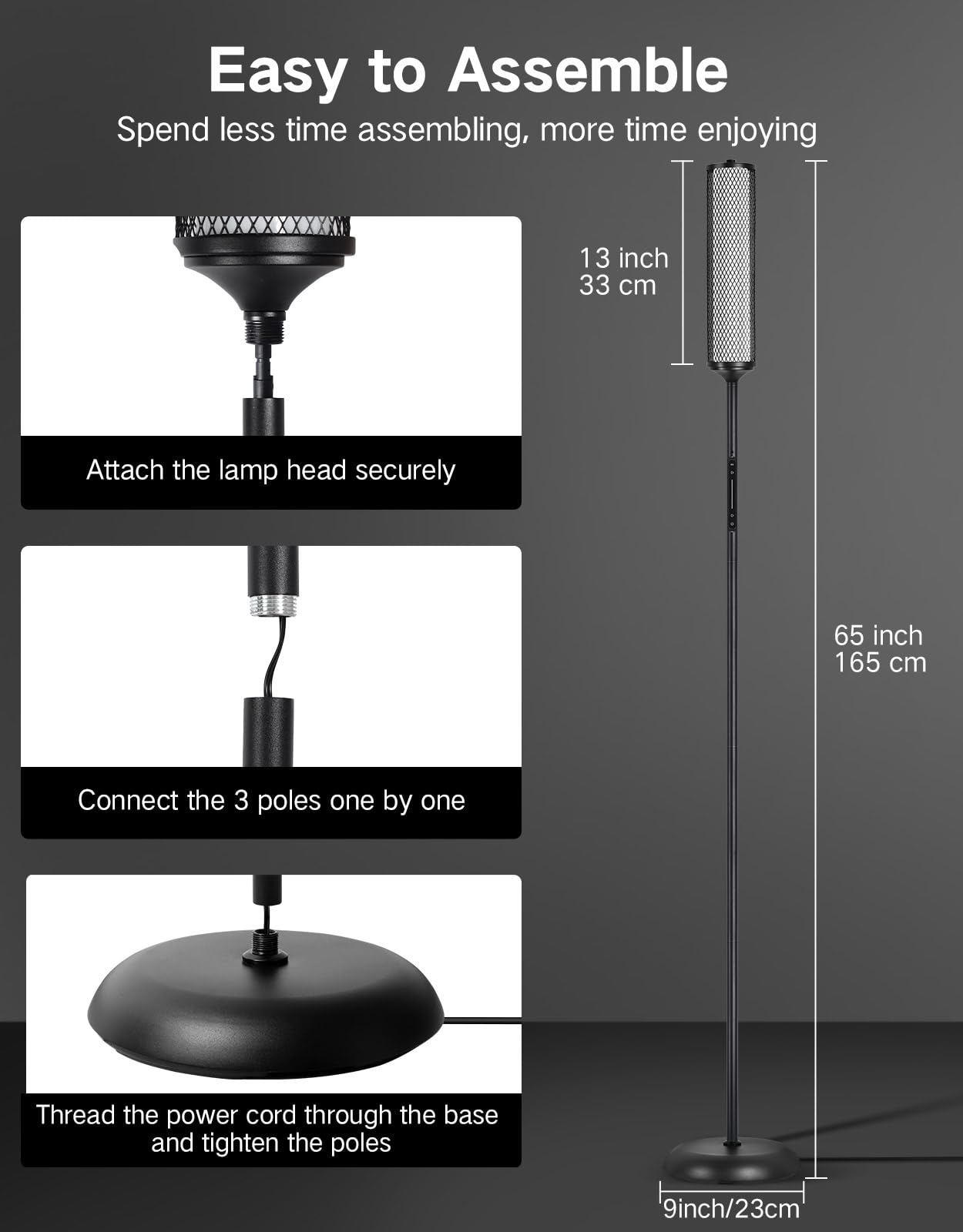 OUTON Bright Smart Floor Lamp with Remote, App & Touch Control, RGB Color Changing Standing Lamp, 2200K-6500K Dimmable, 3 Adjustable Heights, 32 Scenes for Living Room Bedroom Office,Black & Metal