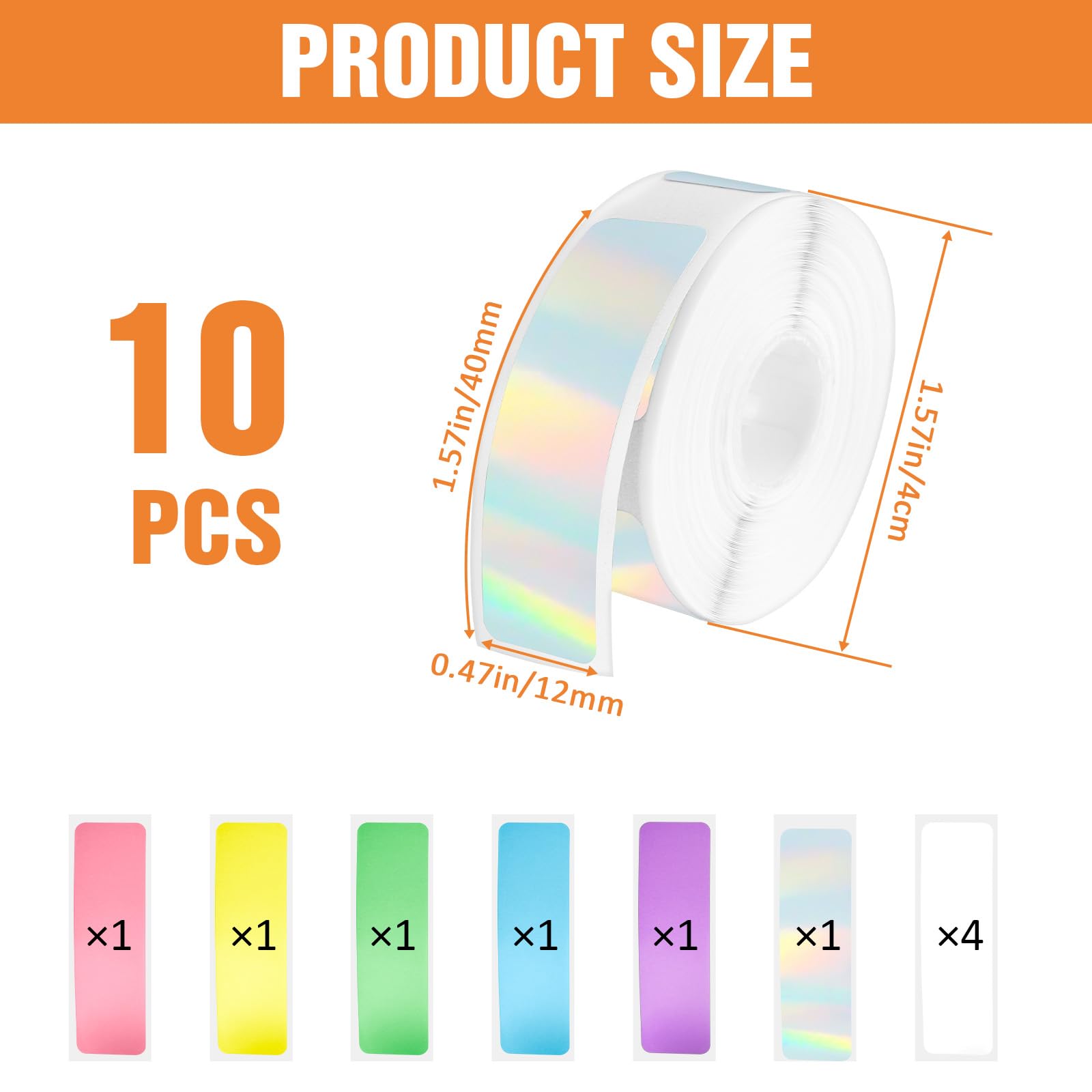 Lainballow 10 Pcs Label Maker Tape, 12mm × 40mm (0.47"x1.57") Label Tape, 1600 Pcs Thermal Labels Printer Sticker, Self-Adhesive Labeling Tape Replacement for D30 Printer, Multiple Colors