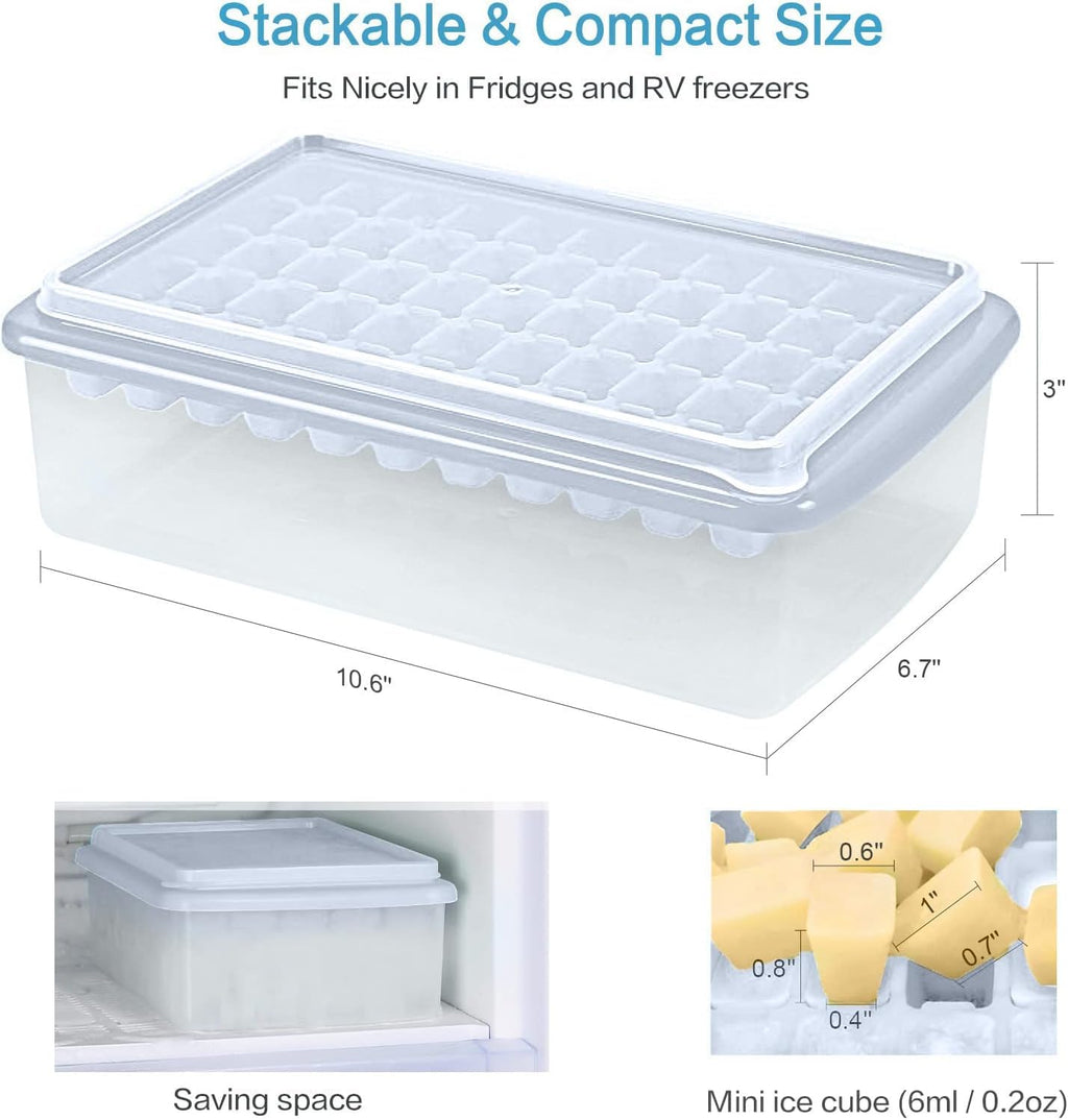 ARTLEO Ice Cube Maker Trays for Freezer with Lid and Storage Box, Easy Release 55 Mini Nugget Ice Cubes Tray with Cover, Ice Holder, Scooper, Flexible Durable Plastic Ice Mold & Bin, BPA Free