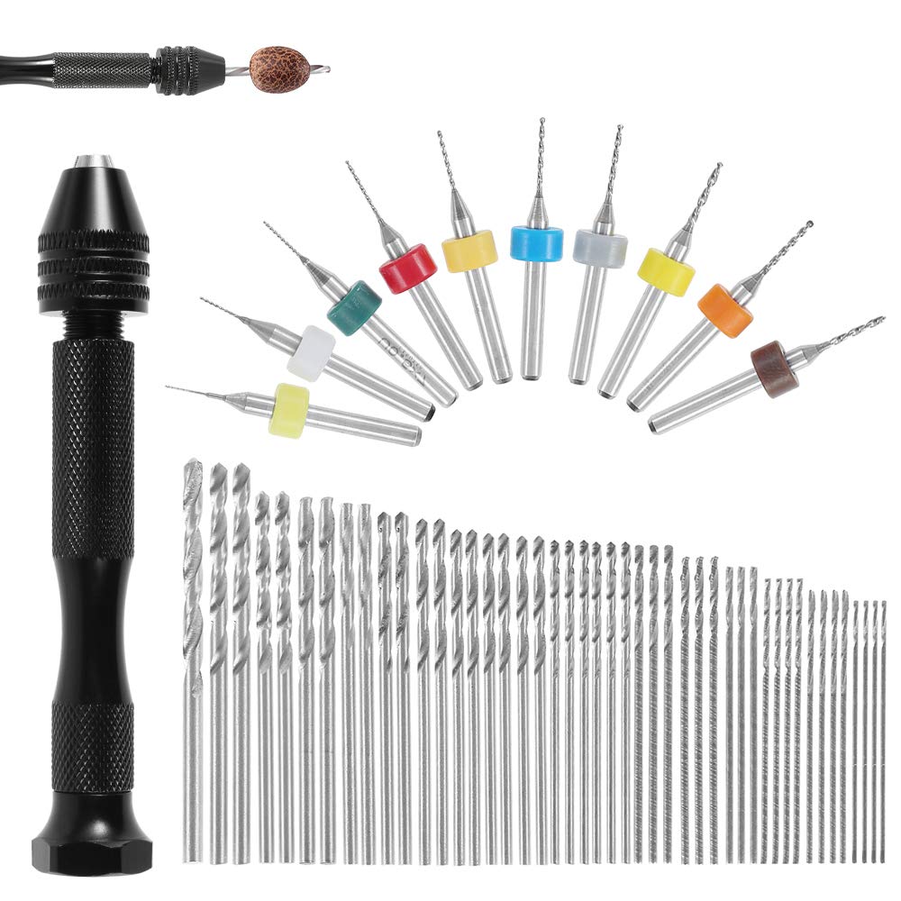57pcs Pin Vise Hand Drill Bits Set, Mini Hand Drill Rotary Tools Accessories Kit with 0.3-3mm Twist Drills, 0.1-1mm Mini Drills Vise for DIY Clay Resin Casting Molds, Making Jewelry Pendant (57 pcs)