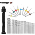 57pcs Pin Vise Hand Drill Bits Set, Mini Hand Drill Rotary Tools Accessories Kit with 0.3-3mm Twist Drills, 0.1-1mm Mini Drills Vise for DIY Clay Resin Casting Molds, Making Jewelry Pendant (57 pcs)