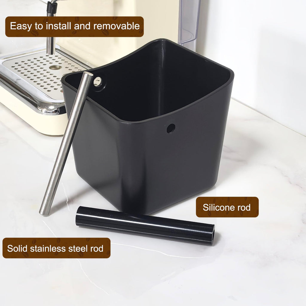 Espresso Knock Box,Coffee Grounds Pucks Knock Box,Coffee Knock Box with Removable Knock Bar and Non-Slip Rubber Base,Shock-Absorbent Durable Espresso Accessories (Black)
