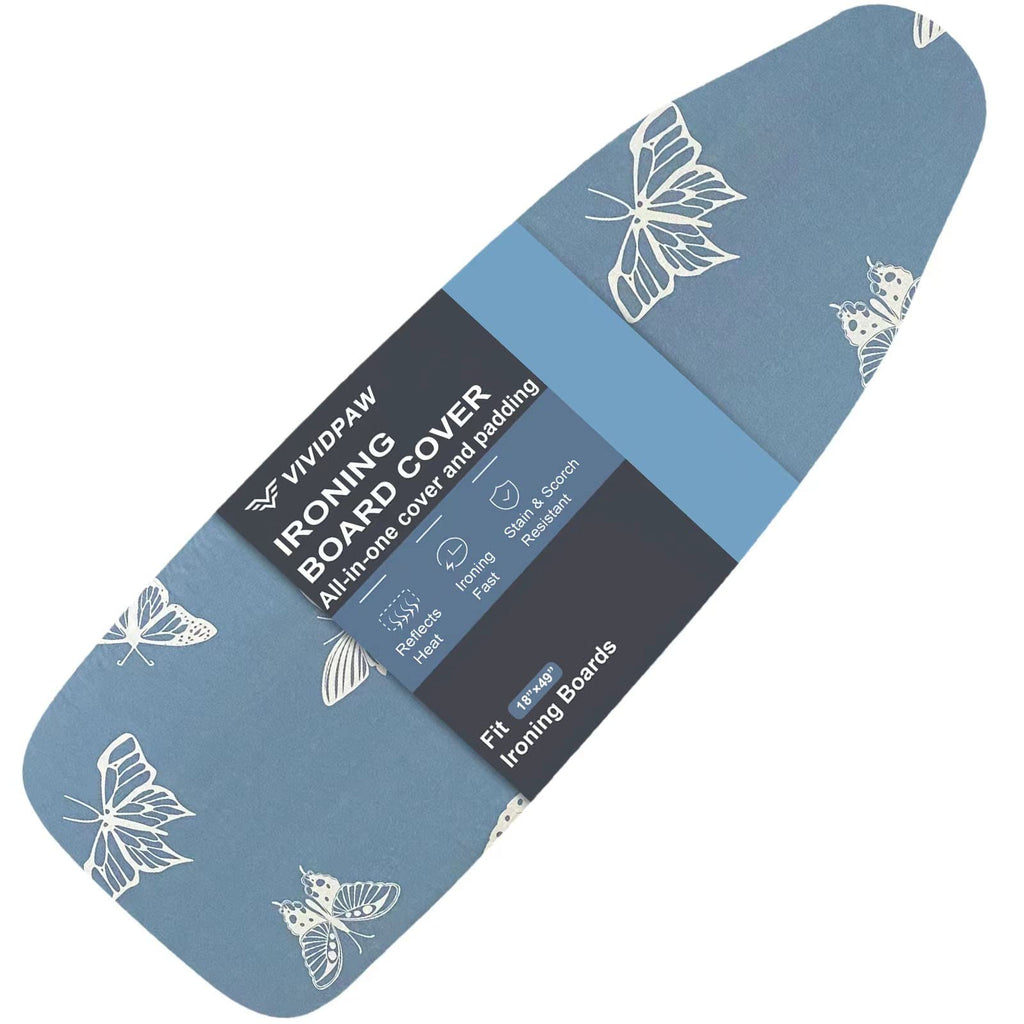 VividPaw Ironing Board Cover and Pad 18x49, Extra Wide, Thick Padding, Elastic Edge, Silicone Coated, Resist Scorching and Staining, Heavy Duty Iron Board Covers (Butterfly, 18" x 49")