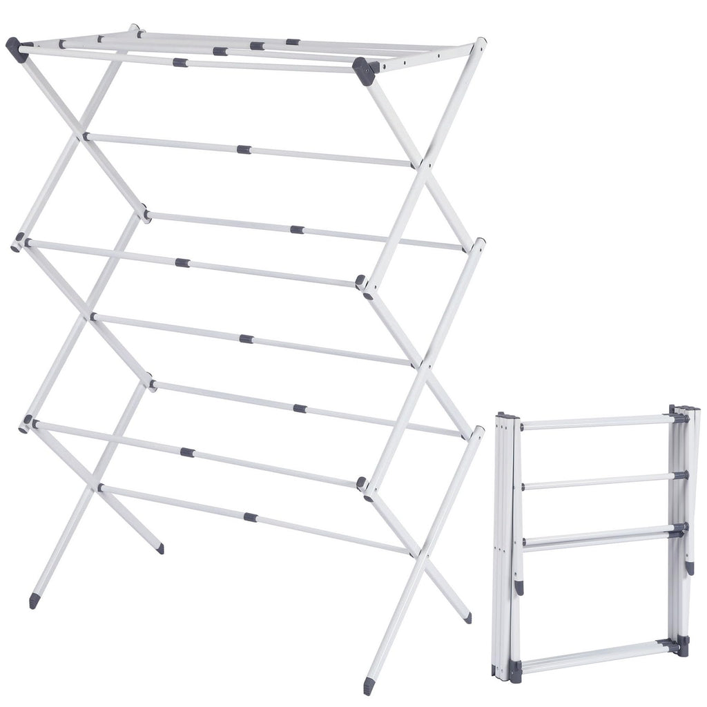 Stanz (TM) Large Expandable Clothes Drying Rack Fold Away Laundry Rack Collapsible 3 Tiers Clothes Drying Rack Steel Max. 30" / 76CM Long No Assemble Needed, Ready to Use