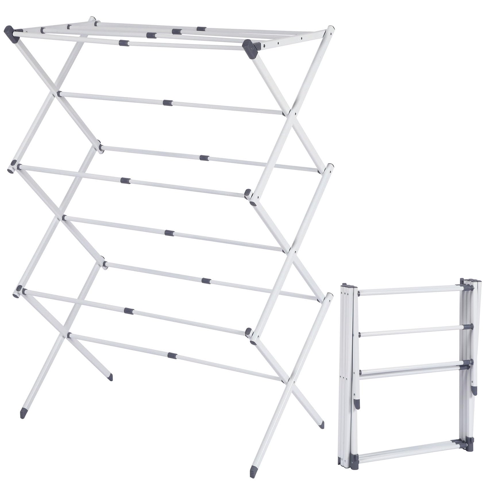 Stanz (TM) Large Expandable Clothes Drying Rack Fold Away Laundry Rack Collapsible 3 Tiers Clothes Drying Rack Steel Max. 30" / 76CM Long No Assemble Needed, Ready to Use