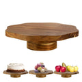 Mezchi Acacia Wood Cake Stand for 8 inch Cake, Rustic Wooden Pedestal for Cake, Slice Dessert Wedding Platter Display Stand Cupcake, Baby Shower, Birthday, Grain Pattern Brown