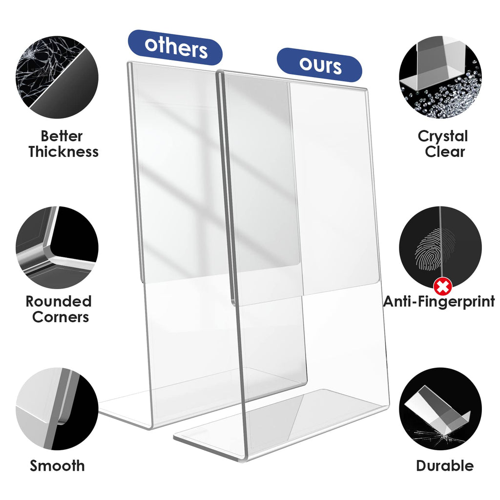 danoni Extra Durable Clear Acrylic Sign Holder - 6Pack 8.5x11'' Flyer Document Brochure Paper Display Holder with Vertical Slant Back for Office Desktop - Plastic Menu Stands for Restaurant Tabletop