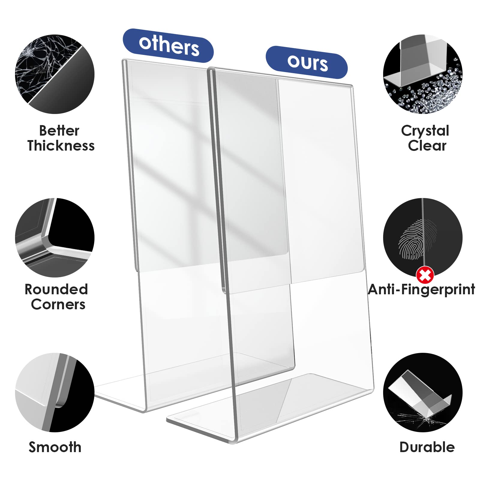 danoni Extra Durable Clear Acrylic Sign Holder - 6Pack 8.5x11'' Flyer Document Brochure Paper Display Holder with Vertical Slant Back for Office Desktop - Plastic Menu Stands for Restaurant Tabletop
