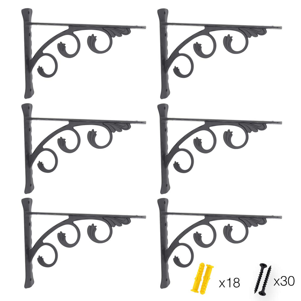 OVOV 6 Pack Decorative Shelf Brackets Wall Mounted Shelving Brackets L Corner Shelf Support Decor for Farmhouse (Black) 6"