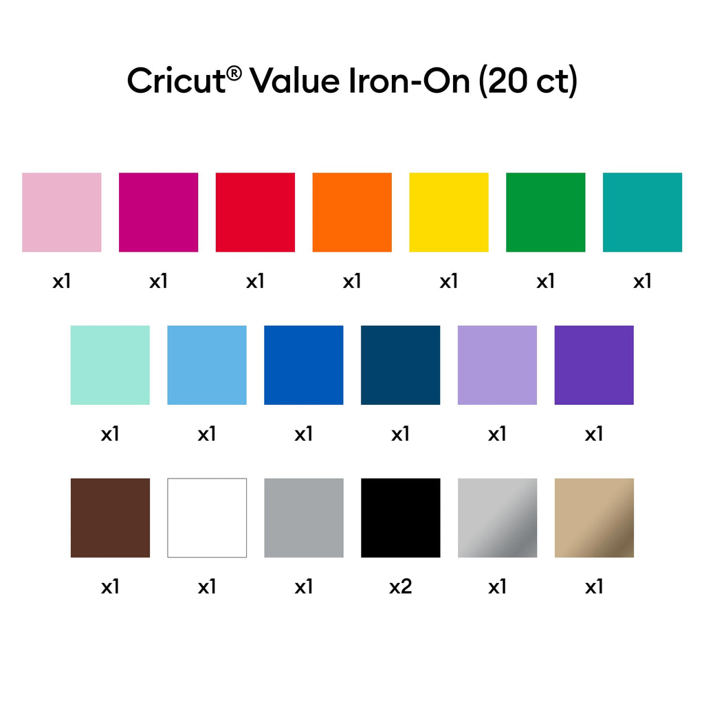 Cricut® Value Iron-On - Rainbow Sampler - 12 in x 12 in (20 ct) - HTV Heat Transfer Vinyl