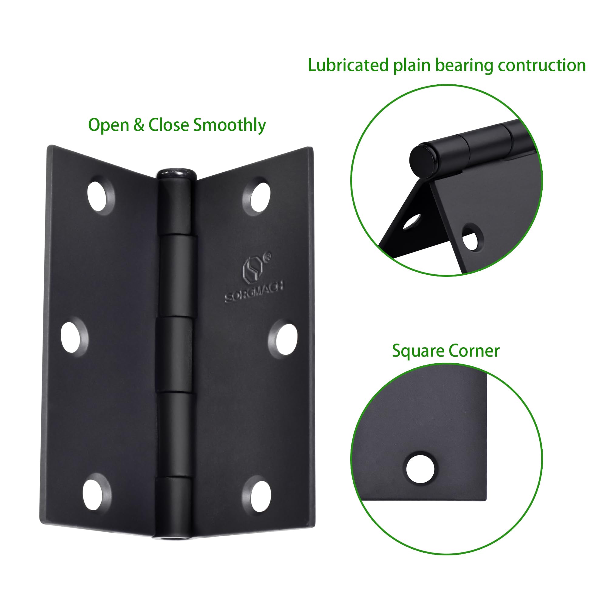 6 Pack Door Hinges for Doors 3 Inch Interior Door Hinges Matte Black Hinges for Doors Square Corner Bedroom Indoor/Interal Door Hardware 3 Inch Black Door Hinge