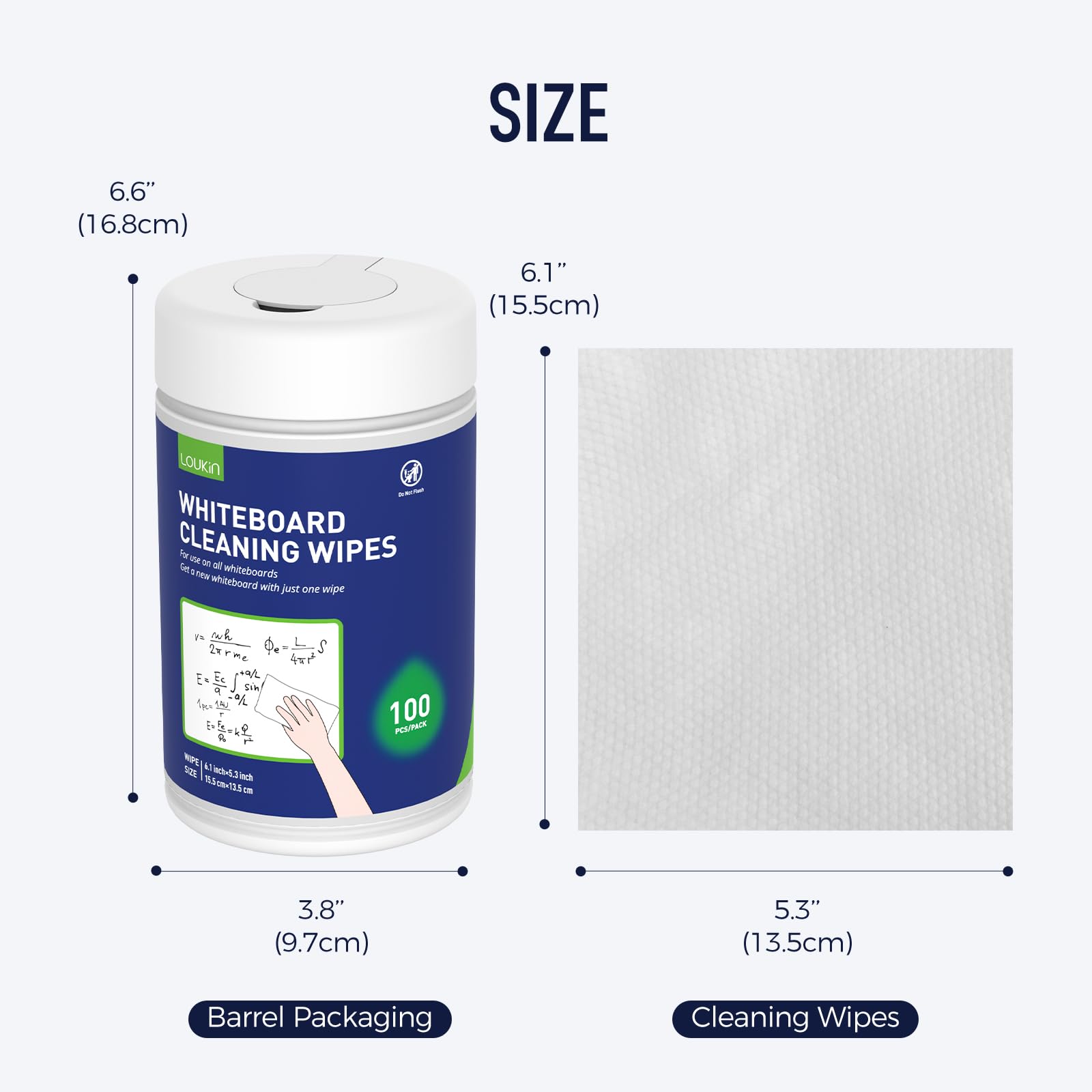 loukin Whiteboard Cleaning Wipes, Dry Erase Board Cleaning Wipes, Non-Toxic Whiteboard Wipes, 100 Wipes per Canister