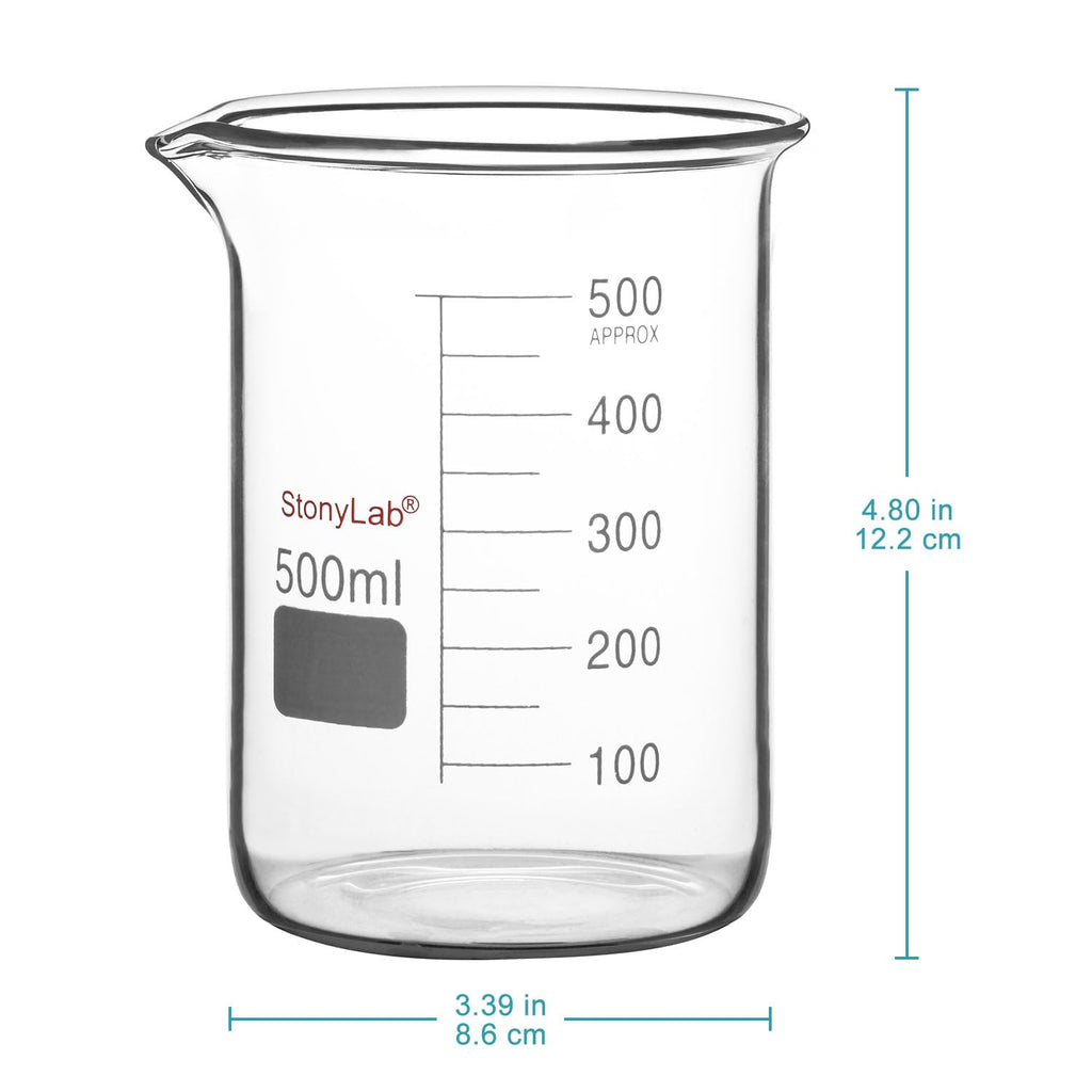 stonylab Glass Beaker, 1 Pack Borosilicate Glass Graduated Low Form Griffin Beaker with Pouring Spout Lab Beaker, 500 ml