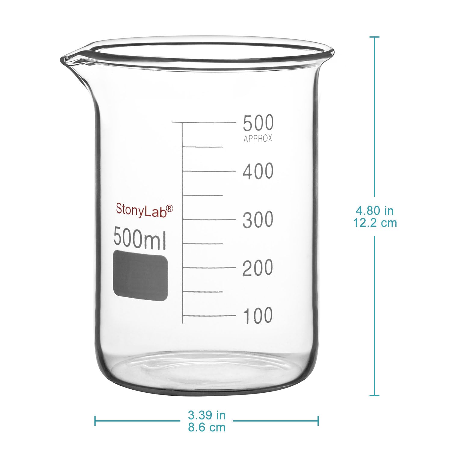 stonylab Glass Beaker, 1 Pack Borosilicate Glass Graduated Low Form Griffin Beaker with Pouring Spout Lab Beaker, 500 ml