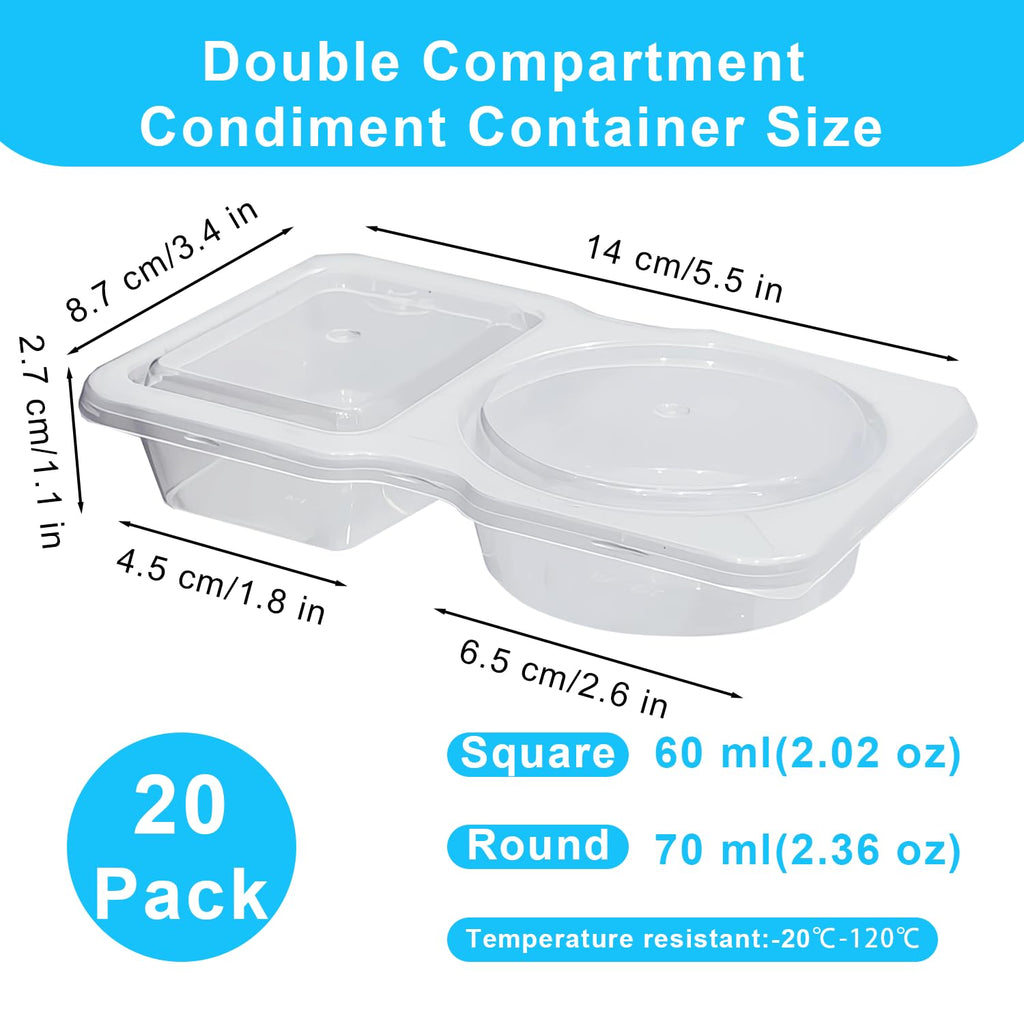 Pure Future 20-Pack Reusable Double Compartment Snack Containers with Lids - BPA-Free PP Meal Prep Bento Boxes for Kids Lunch, Fruit & Dips, Microwave/Dishwasher Safe