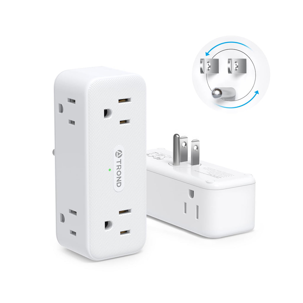 TROND Surge Protector Outlet Extender with 360° Rotating Plug, 2 Pack Flat Power Adapter Indoor, 6 Charging Station Ports, 3 Way Wall Splitters Expander for Home Office Dorm Bathroom Kitchen Travel