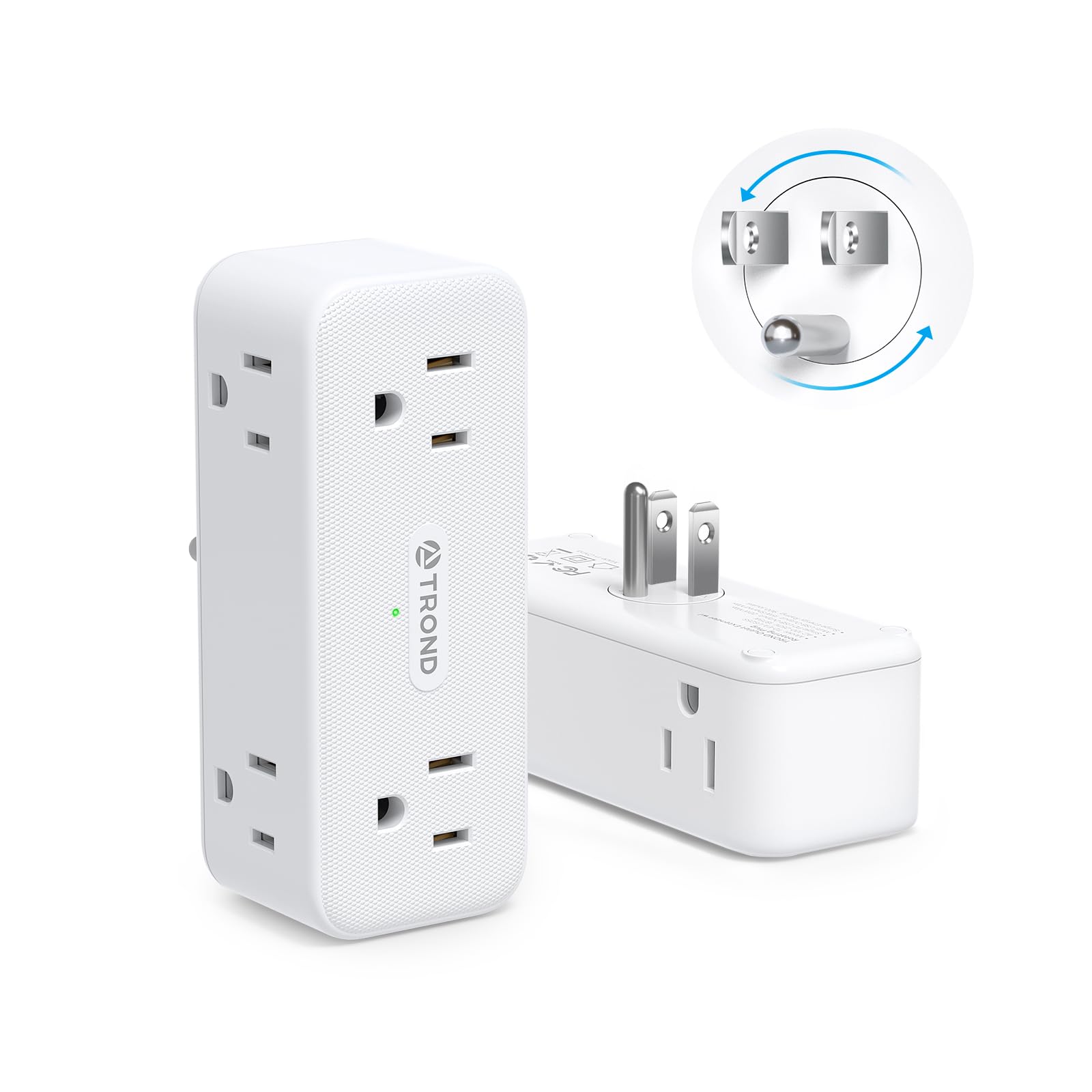 TROND Surge Protector Outlet Extender with 360° Rotating Plug, 2 Pack Flat Power Adapter Indoor, 6 Charging Station Ports, 3 Way Wall Splitters Expander for Home Office Dorm Bathroom Kitchen Travel