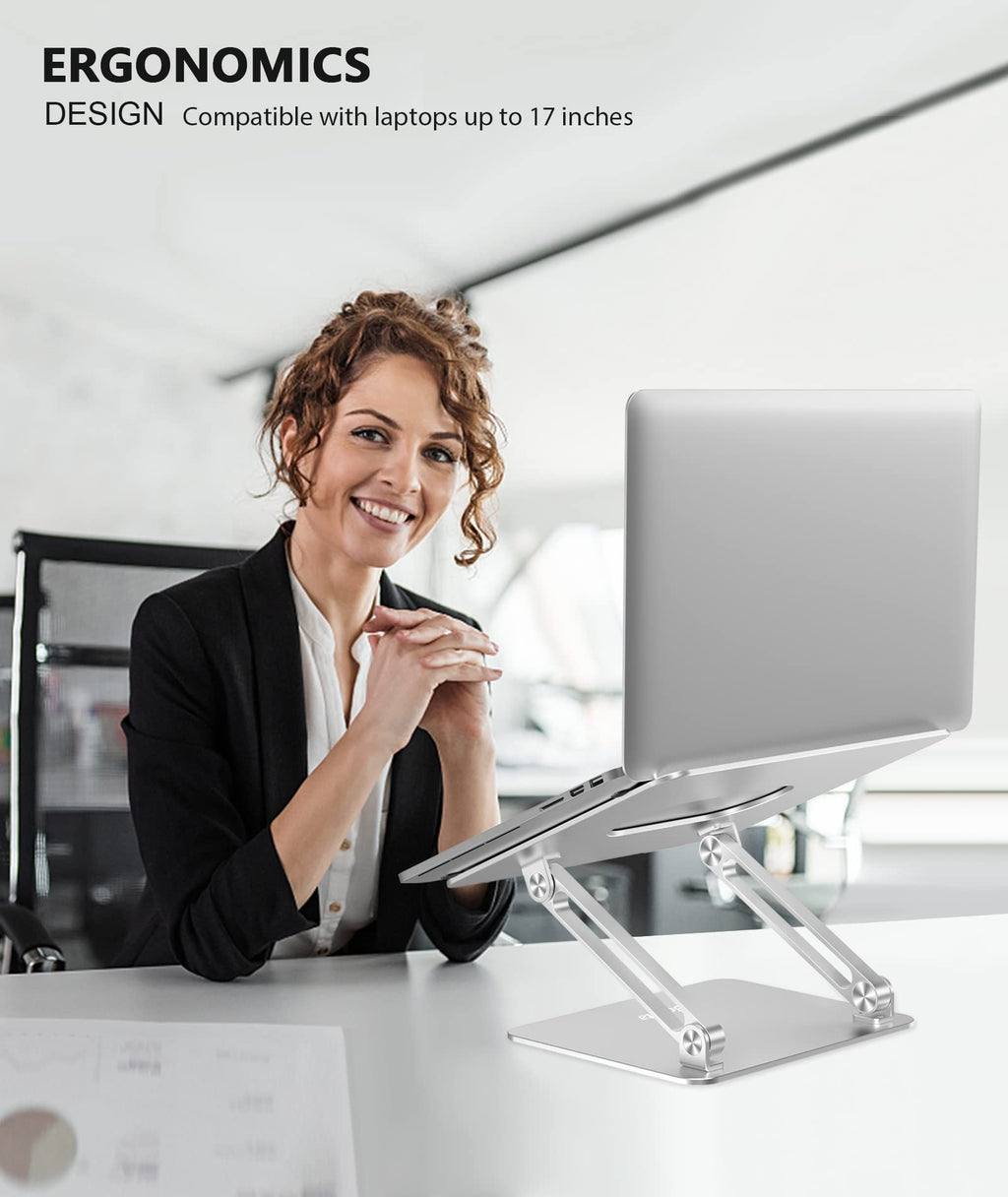 Laptop Stand, BoYata Laptop Holder, Multi-Angle Stand with Heat-Vent to Elevate Laptop, Adjustable Notebook Stand for Laptop up to 17", Compatible for MacBook Pro/Air, Surface Laptop and so on-Silver