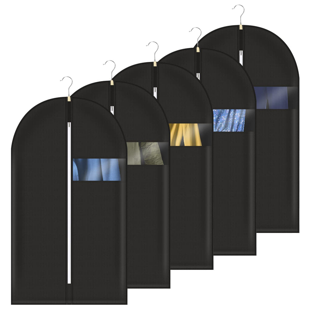 Pitmoly 55 inch/ 140 cm Garment Bag, Breathable Garment Cover for Suit, Hanging Clothes Cover for Storage Shirt, Jacket, Coat, Sweater, Set of 5 (Black)